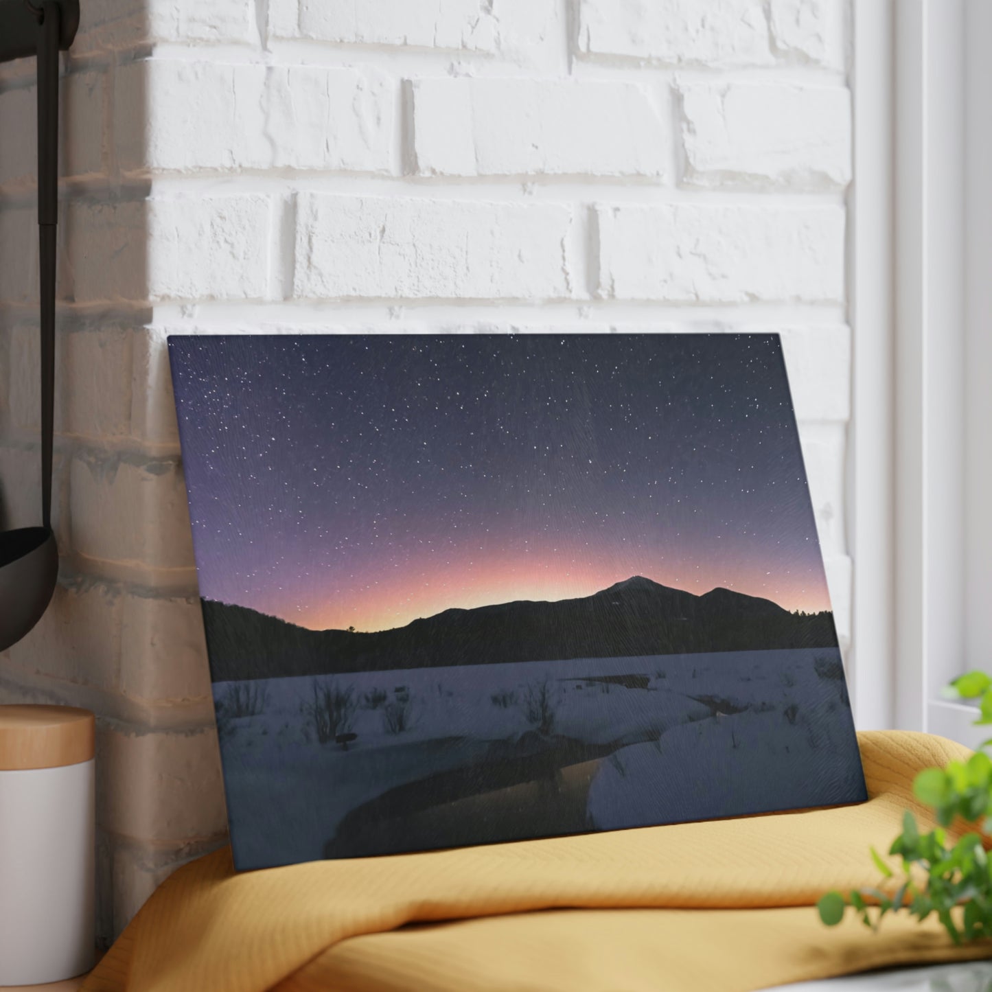 Glass Cutting Board - Starlit Aurora over Whiteface Mt.