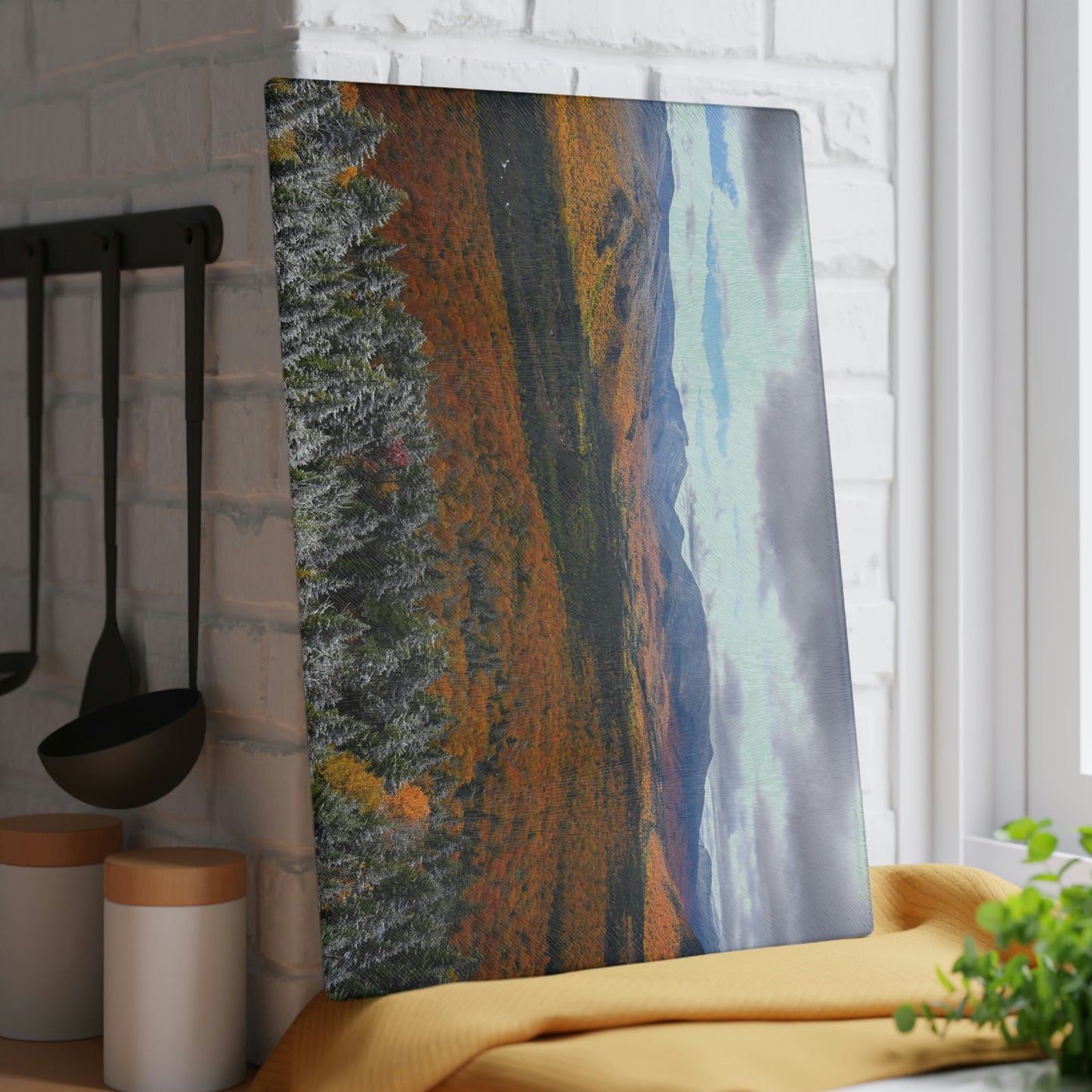 Glass Cutting Board - Frosty Fall Day, Mt. Van Hoevenberg