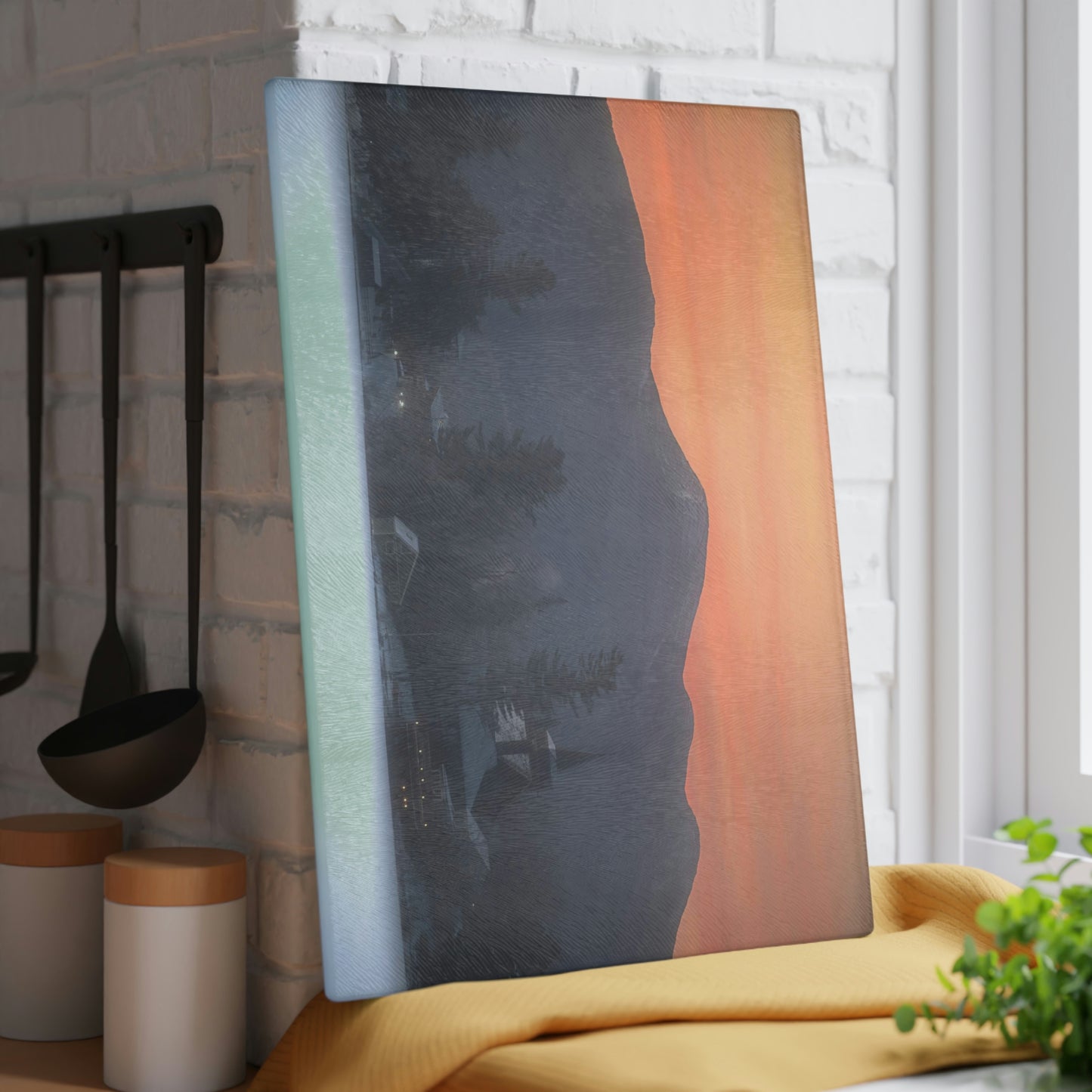 Glass Cutting Board - Mirror Lake Winter Sunrise