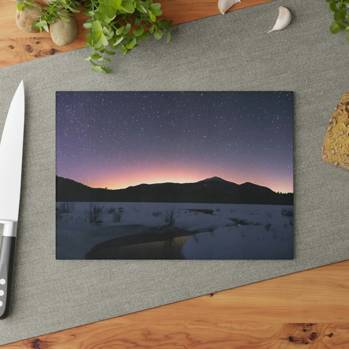 Glass Cutting Board - Starlit Aurora over Whiteface Mt.