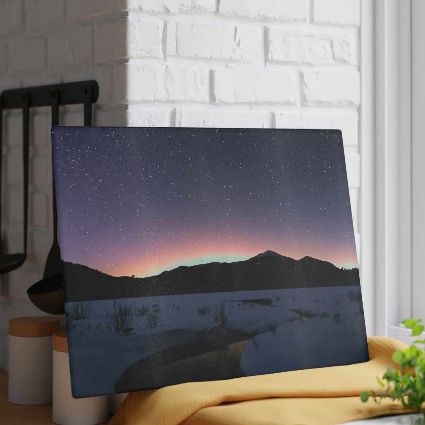 Glass Cutting Board - Starlit Aurora over Whiteface Mt.
