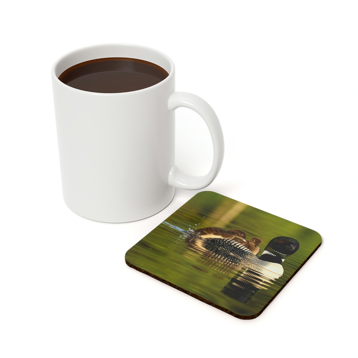 Cork Back Coaster - Loon & Babies