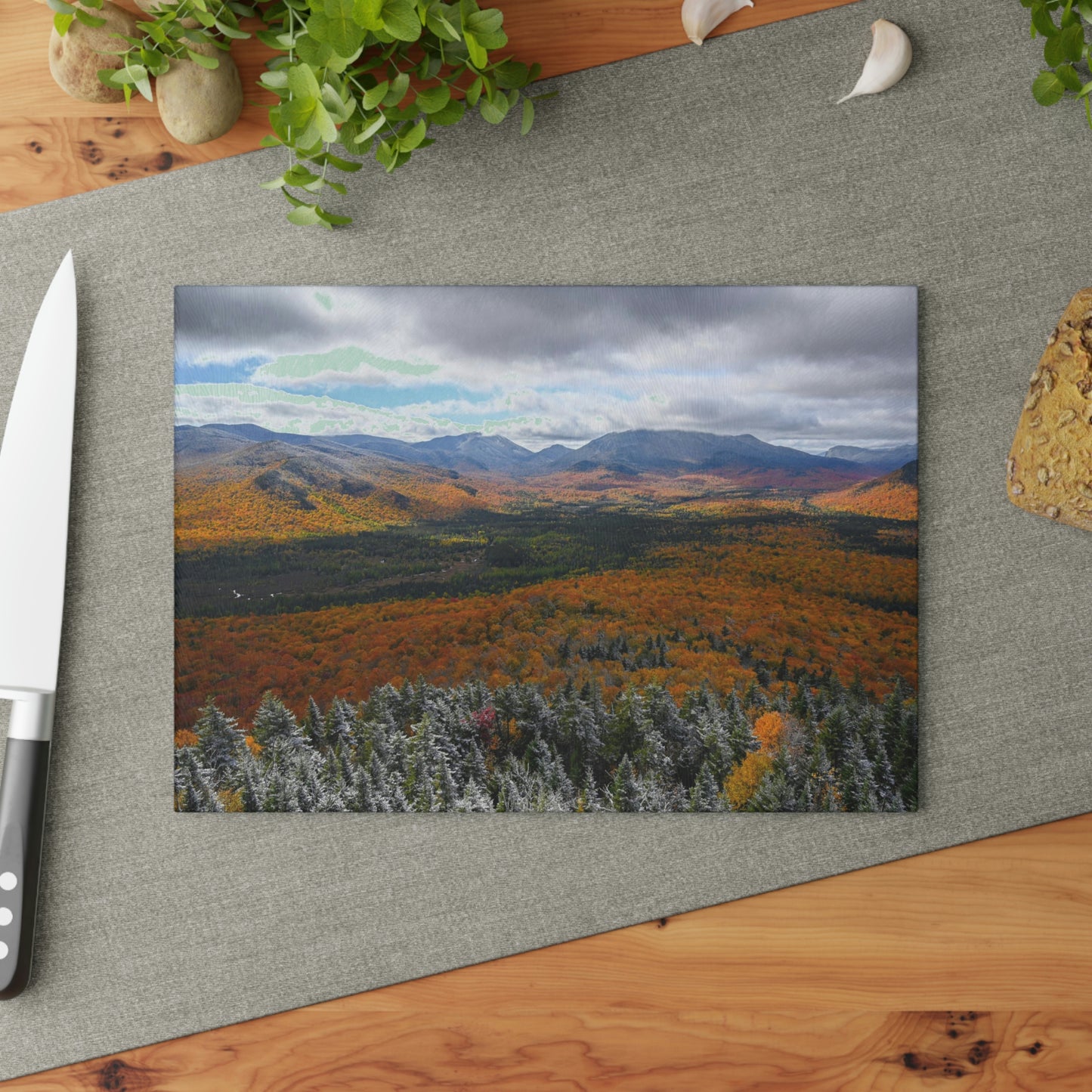 Glass Cutting Board - Frosty Fall Day, Mt. Van Hoevenberg