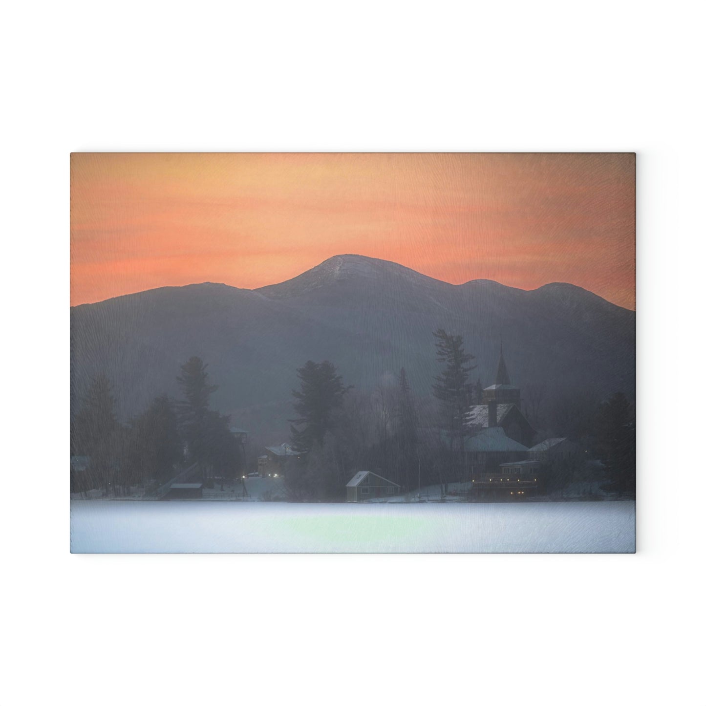 Glass Cutting Board - Mirror Lake Winter Sunrise