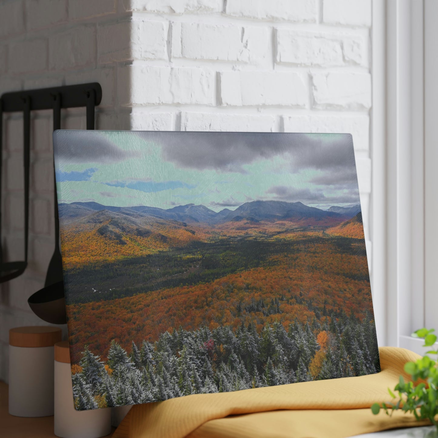 Glass Cutting Board - Frosty Fall Day, Mt. Van Hoevenberg