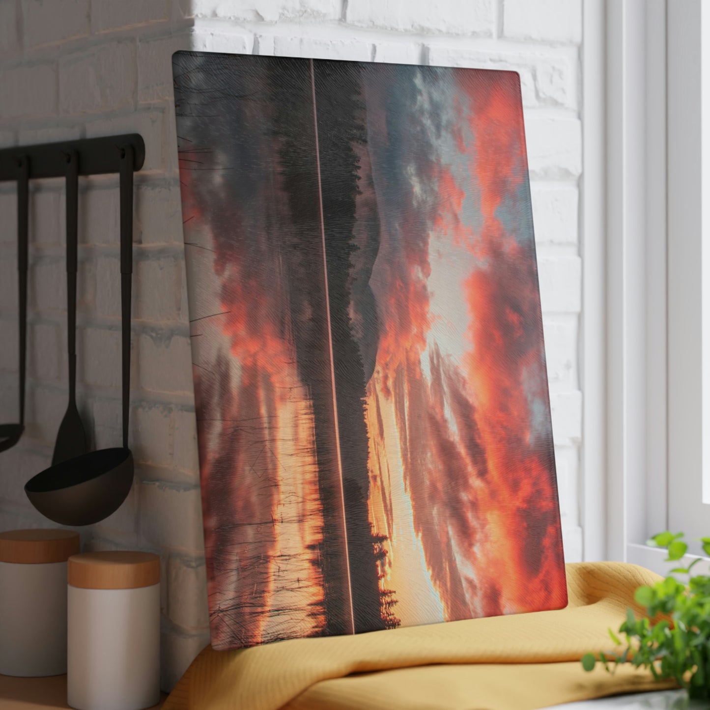 Glass Cutting Board - Connery Pond Sunrise