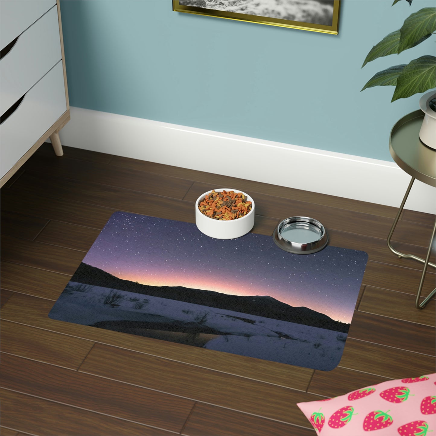 Pet Food Mat - Starlit Aurora over Whiteface Mt.
