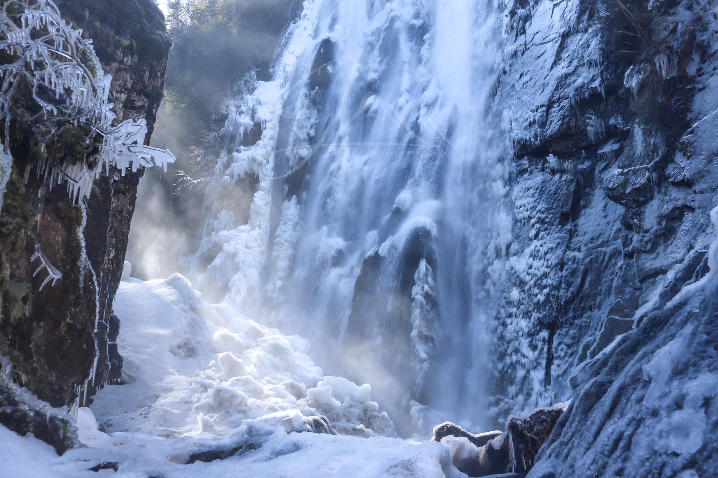 Print of Frozen Rainbow Falls Adirondack Mountains