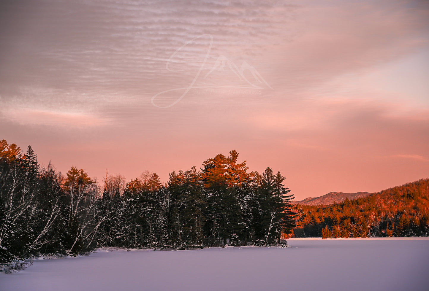 print of a Winter sunset at Franklin Falls Pond