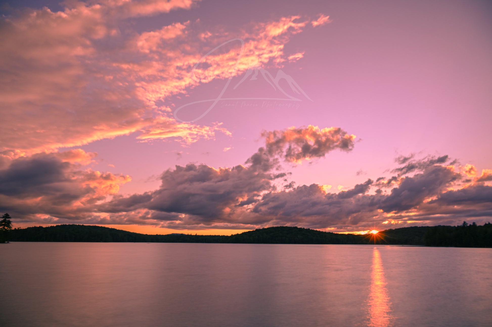 print of a Summer Sunset at Lake Colby Adirondack Mountains
