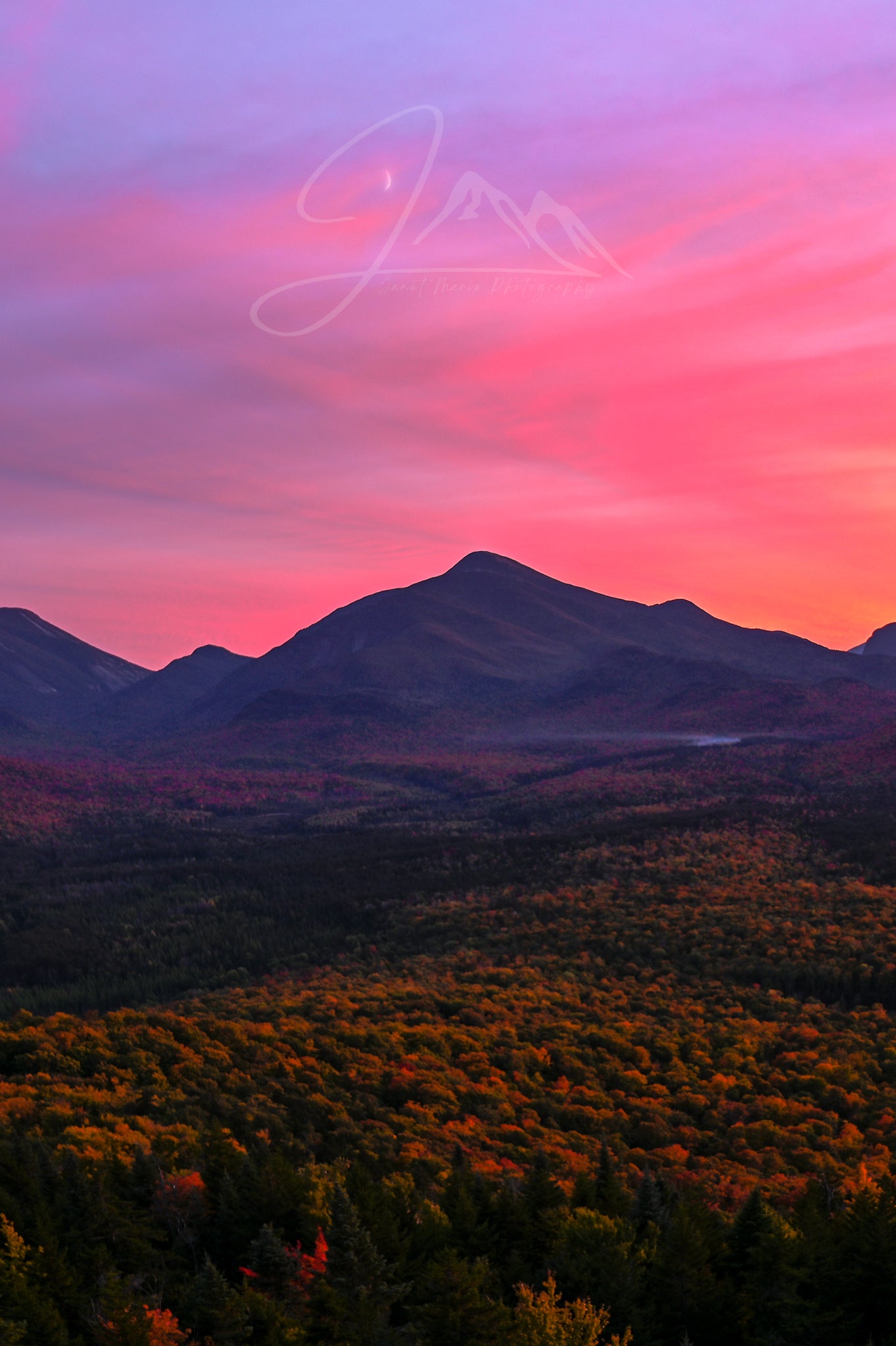 print of a Crescent Moon Sunset over the McIntyre Range