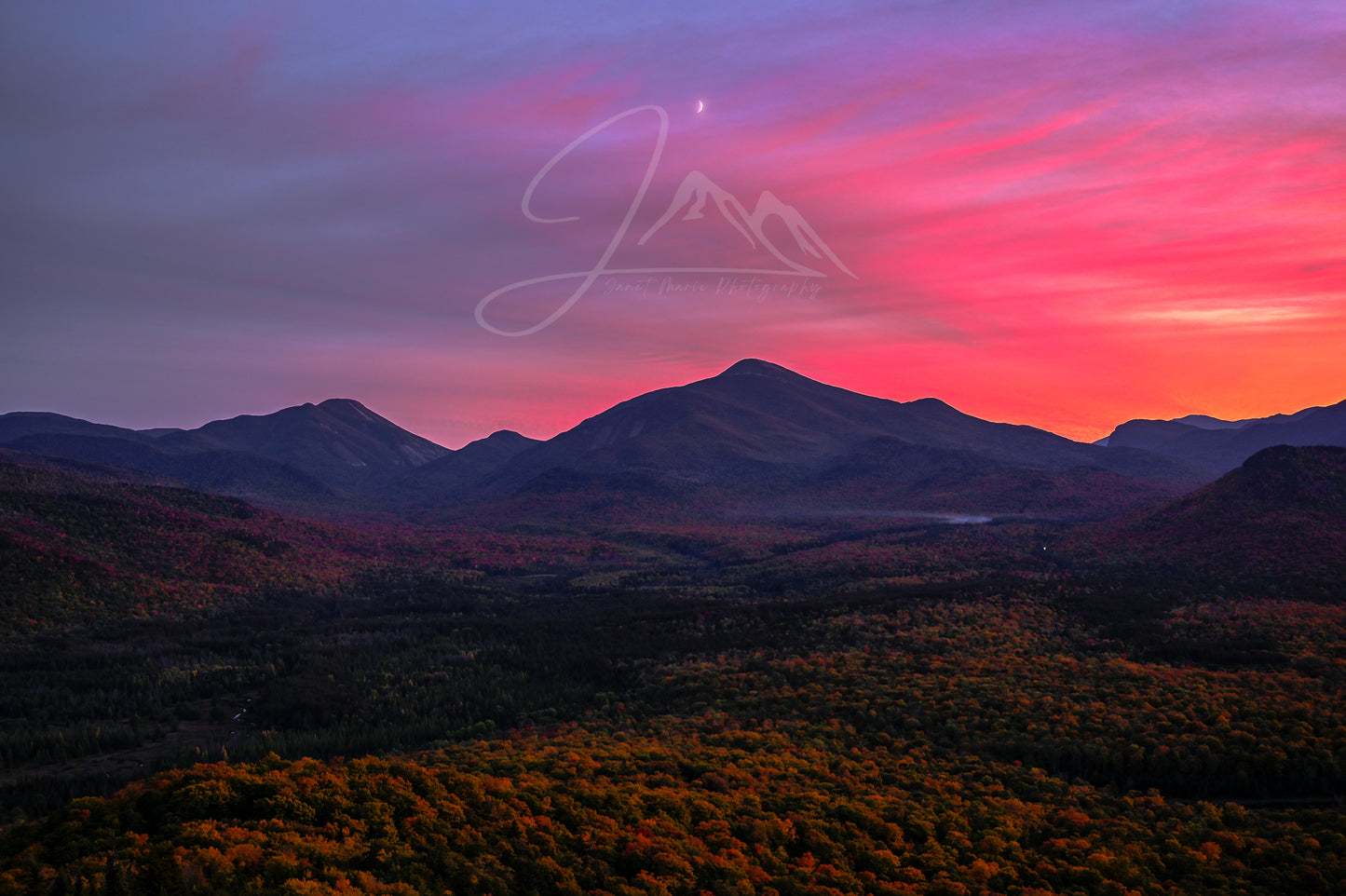 print of Crescent Moon Sunset over the McIntyre Range