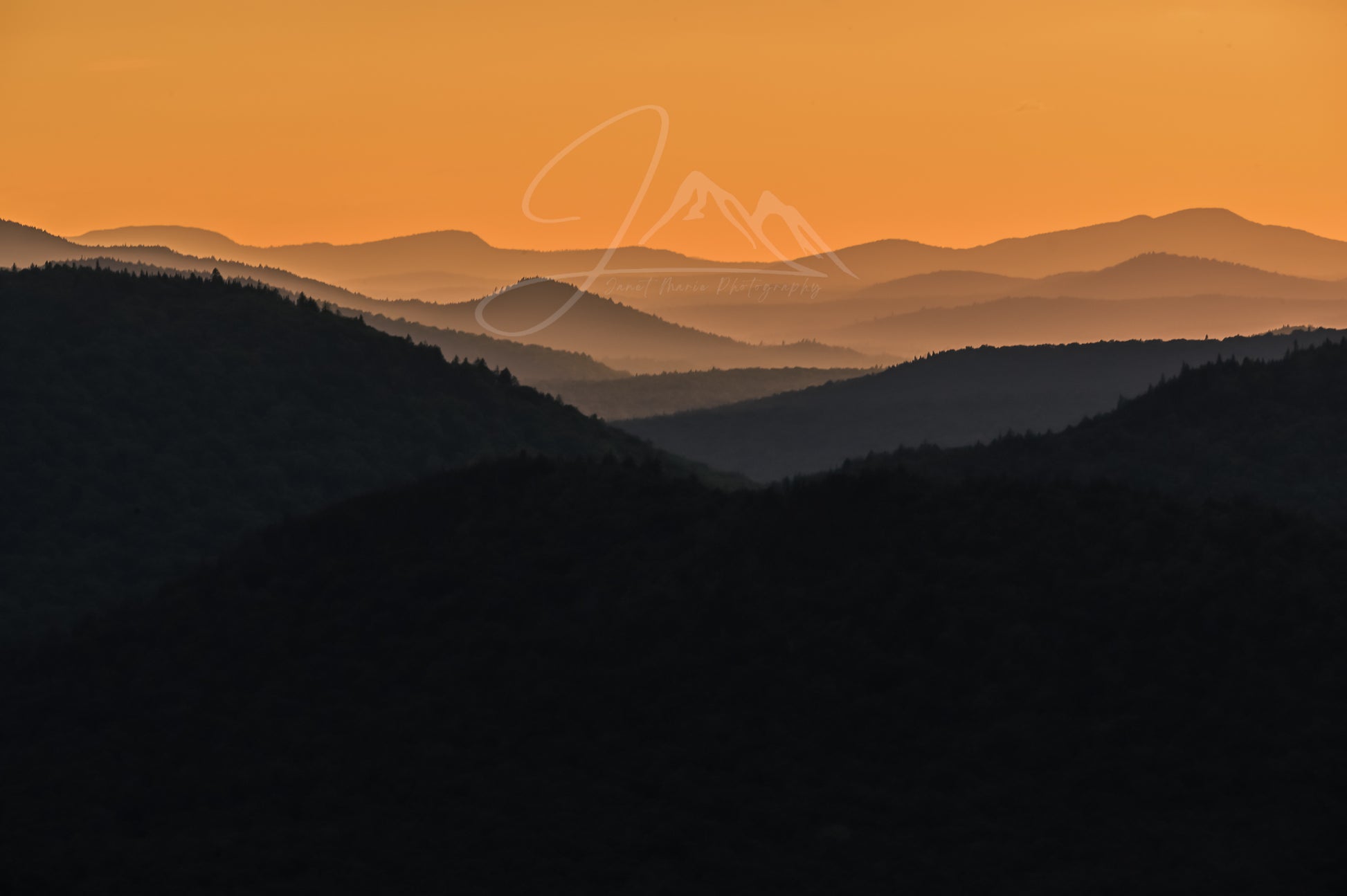 print of golden hour layers in the Adirondack Mountains