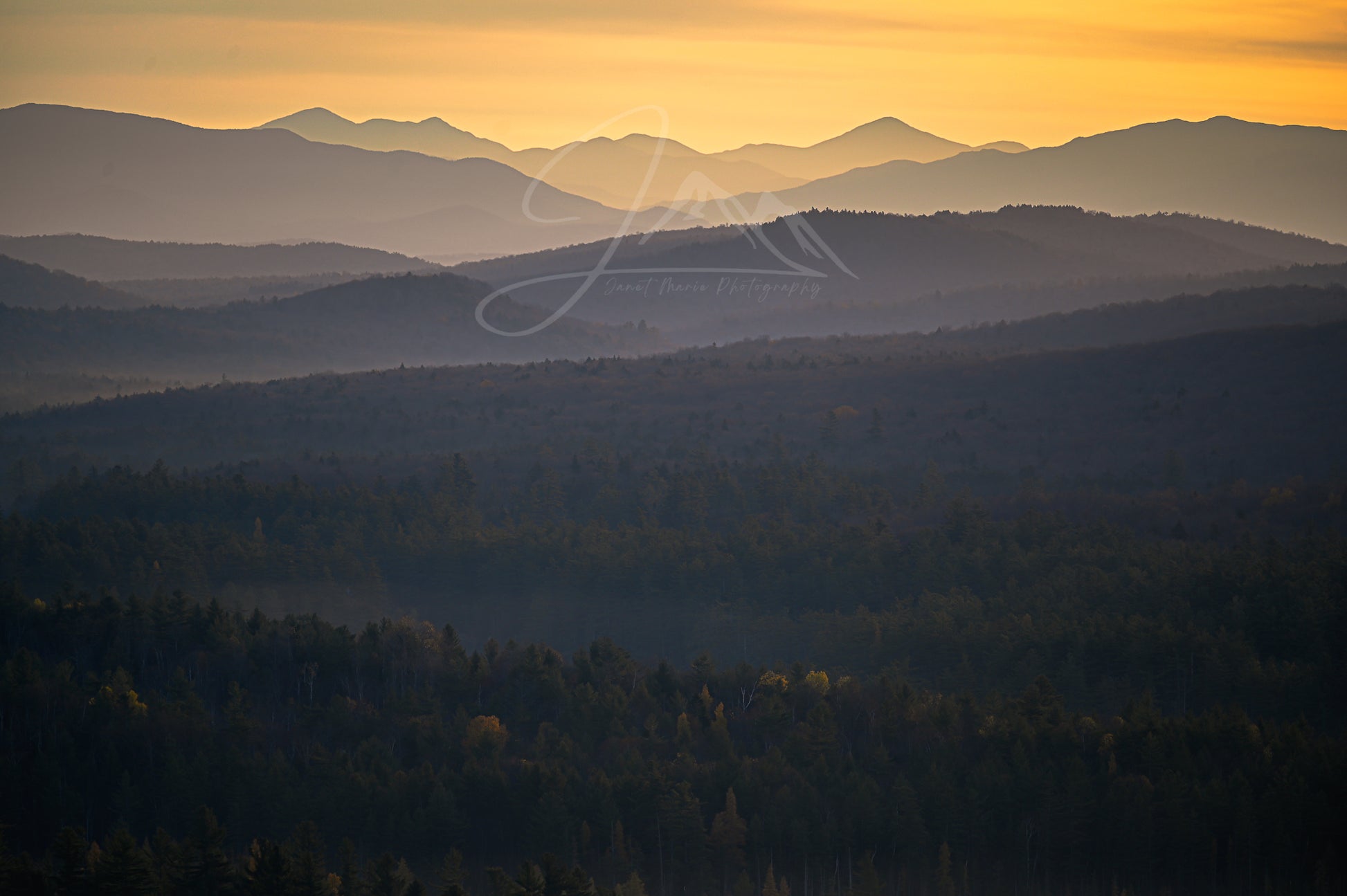 Autumn morning sunrise layers in the Adirondack Mountains