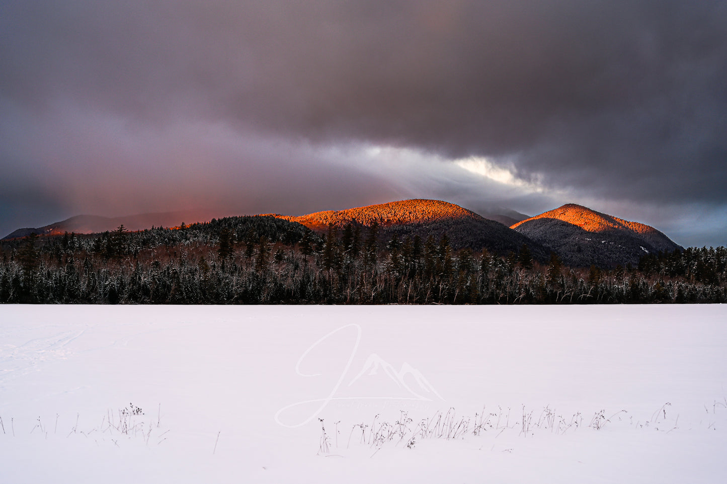 winter sunset in the adirondacks
