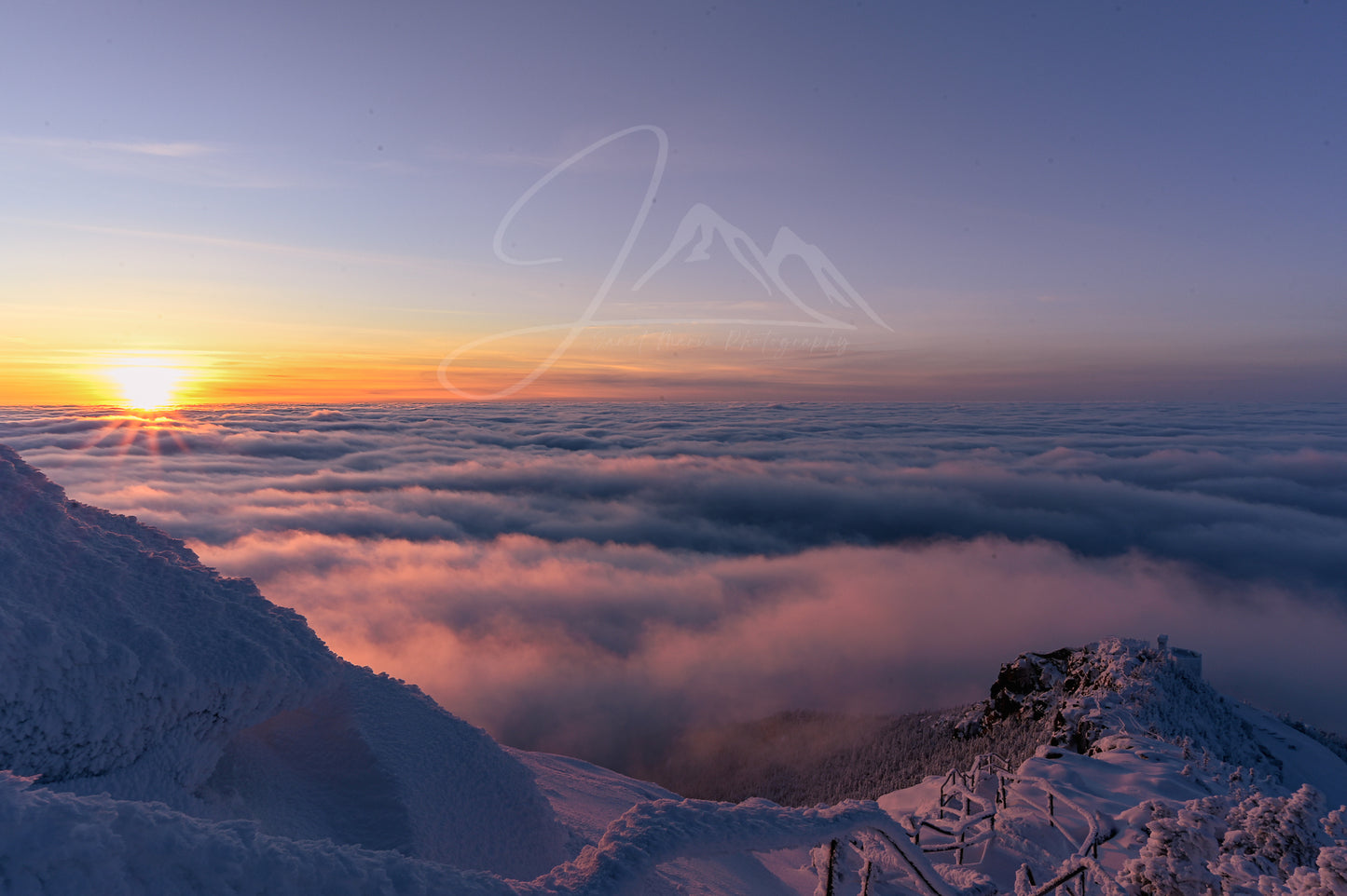 print of a cloud inversion at sunset from whiteface mountain