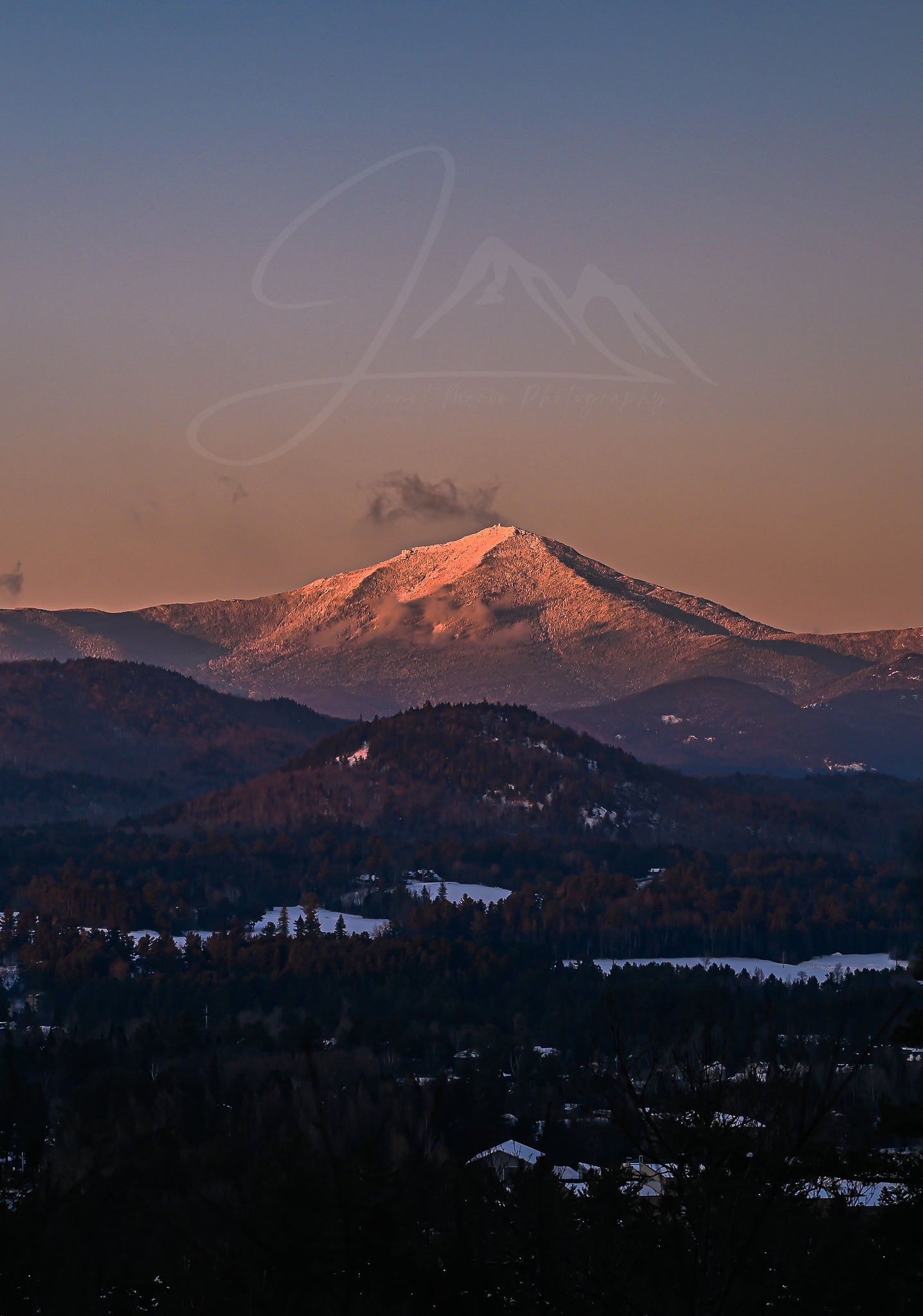 print of a sunset over lake placid
