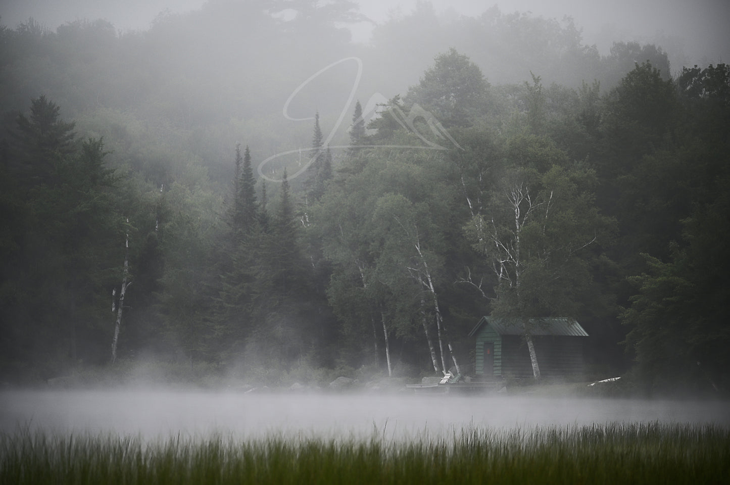 print of a foggy morning in the Adirondack Mountains