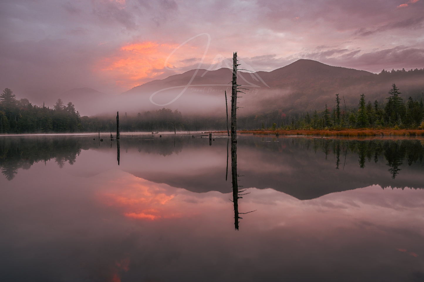 print of a sunrise reflection on a pond