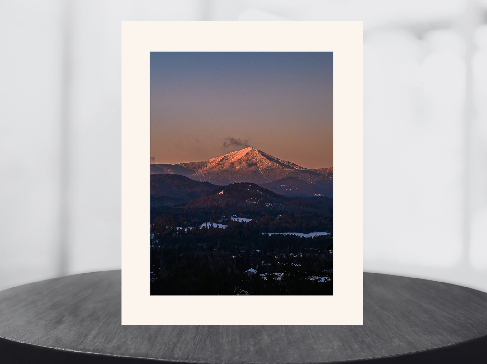 print of a sunset over lake placid