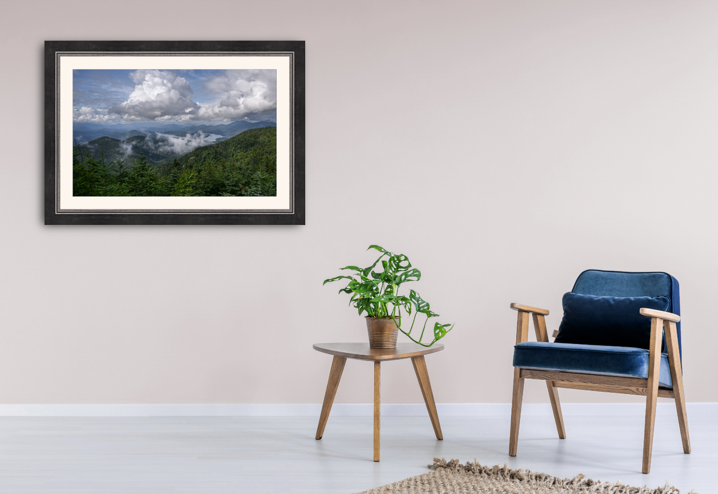 spring rain clouds rolling in over Lake Placid from atop Whiteface Mountain print