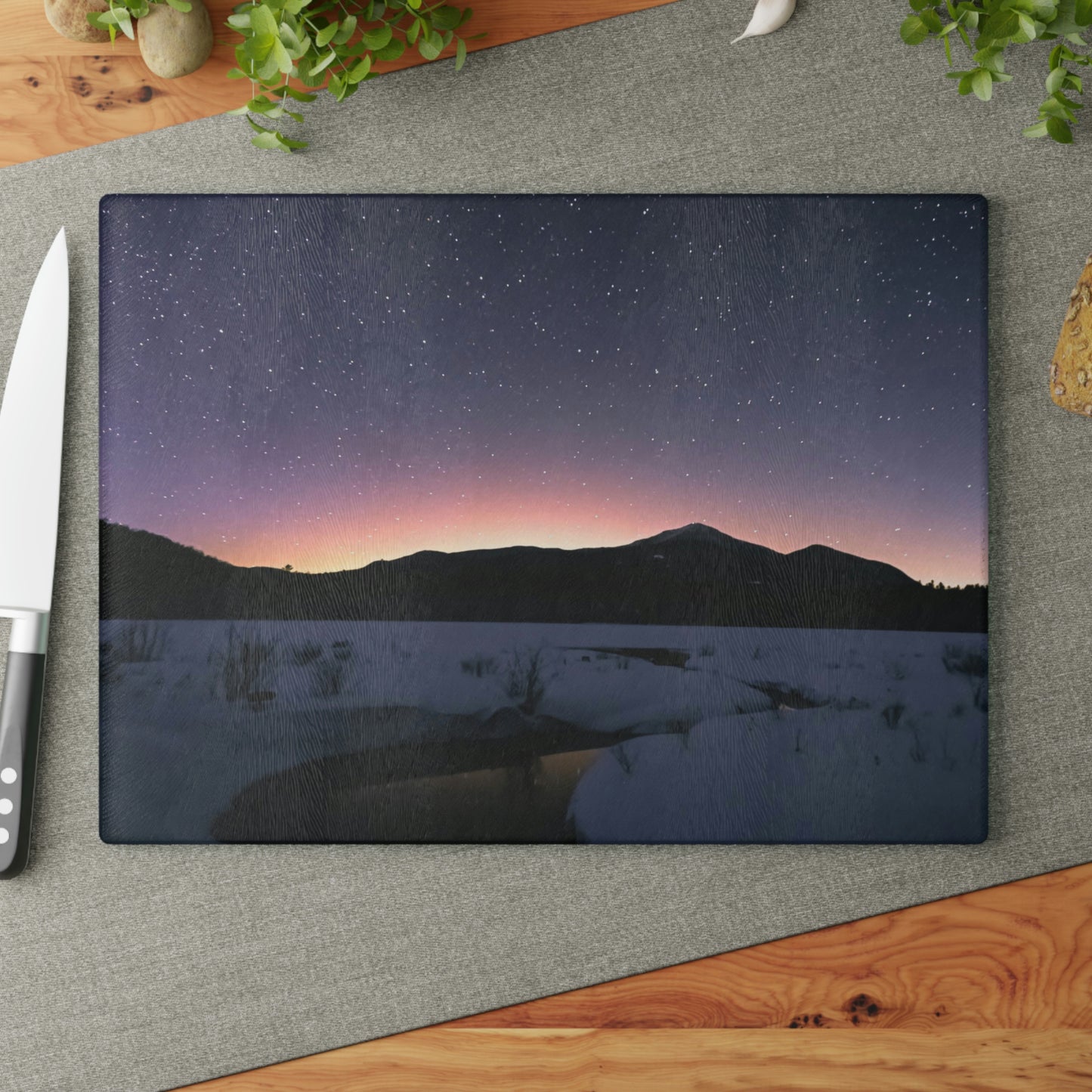 Glass Cutting Board - Starlit Aurora over Whiteface Mt.