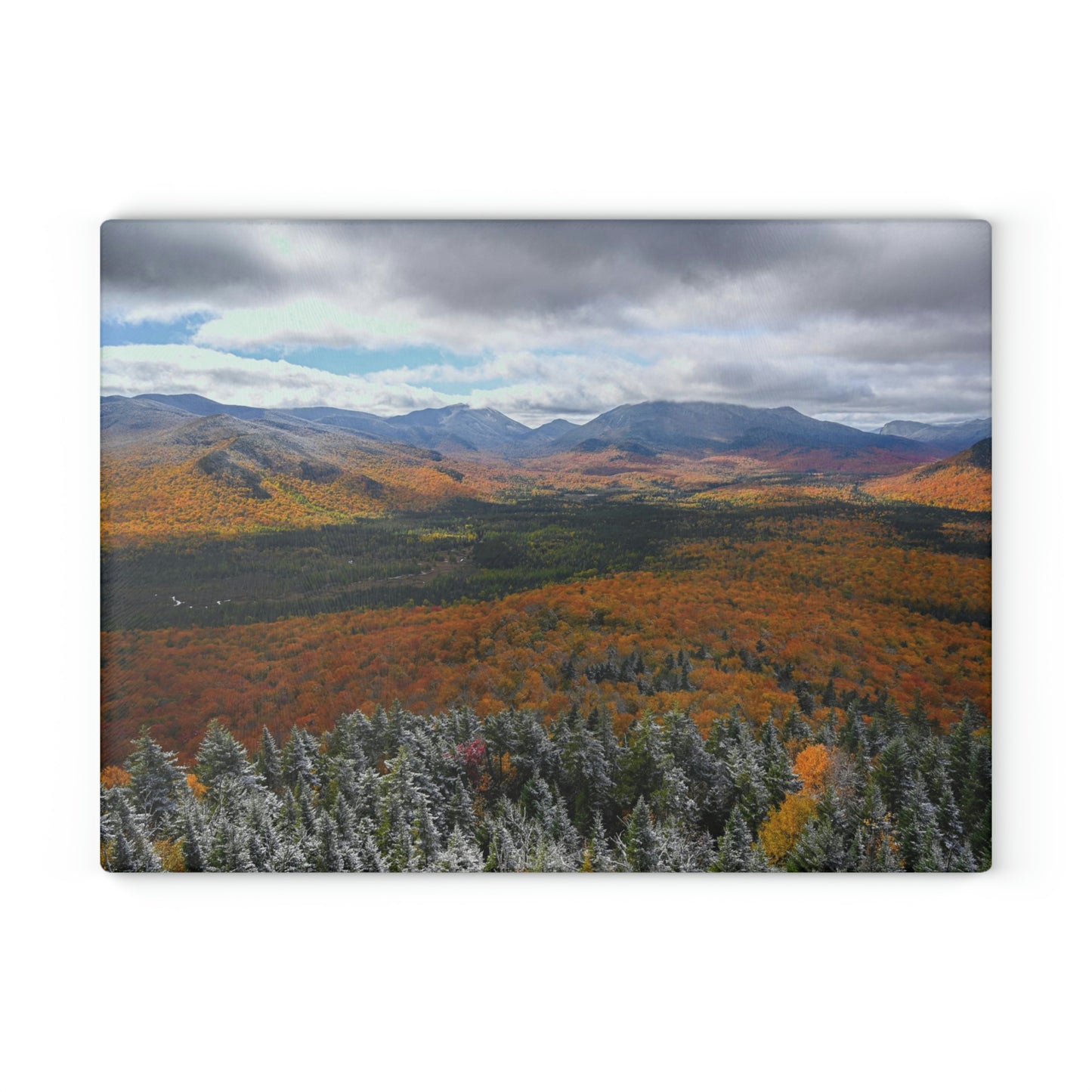 Glass Cutting Board - Frosty Fall Day, Mt. Van Hoevenberg