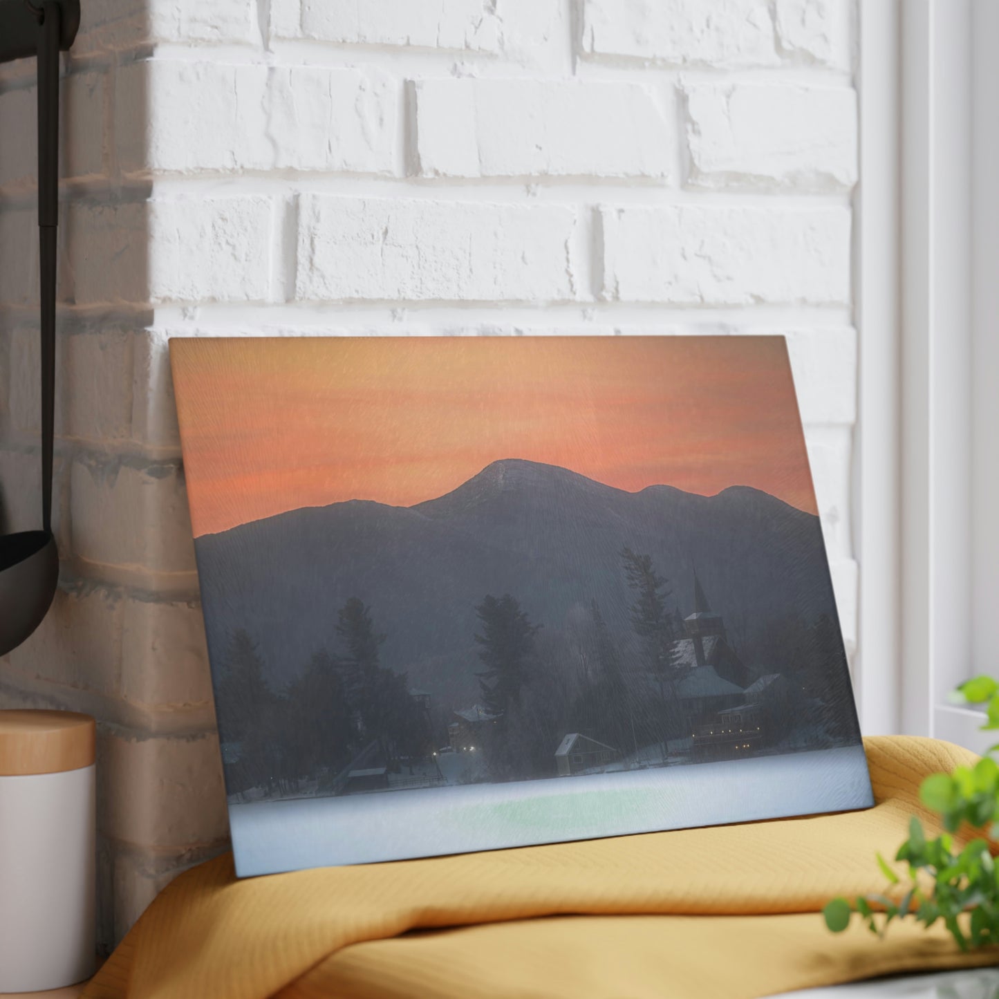 Glass Cutting Board - Mirror Lake Winter Sunrise