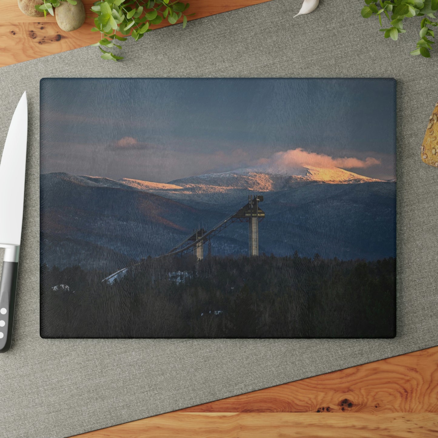 Glass Cutting Board - Olympic Ski Jumps, Lake Placid