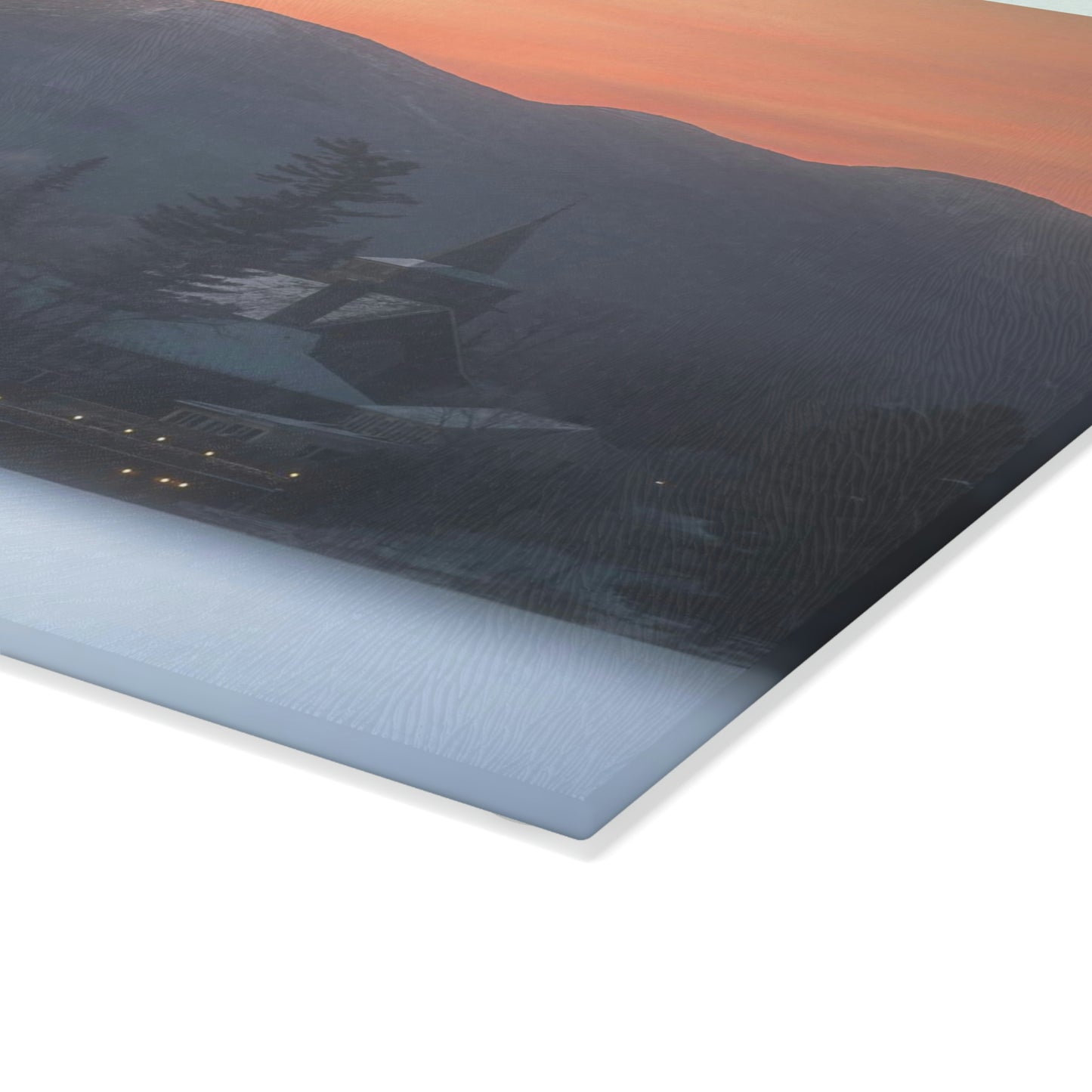 Glass Cutting Board - Mirror Lake Winter Sunrise
