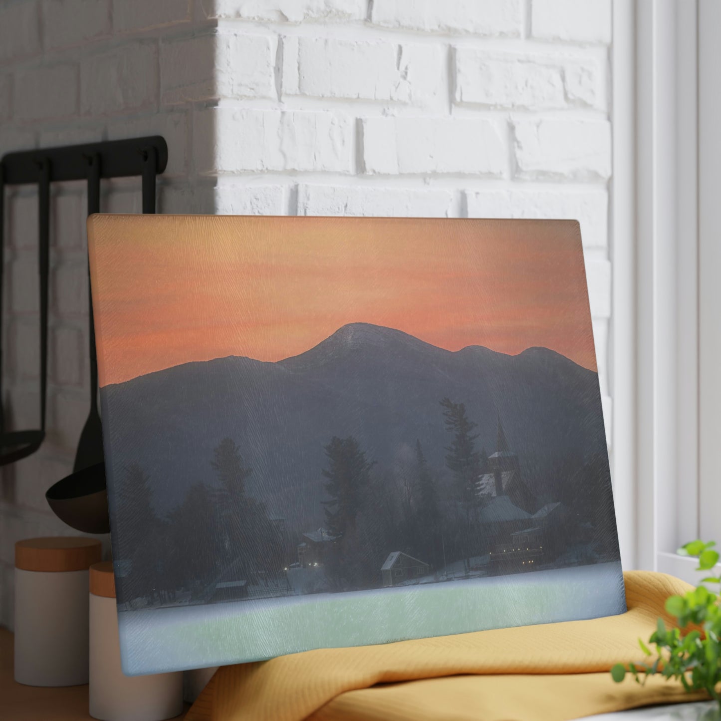 Glass Cutting Board - Mirror Lake Winter Sunrise