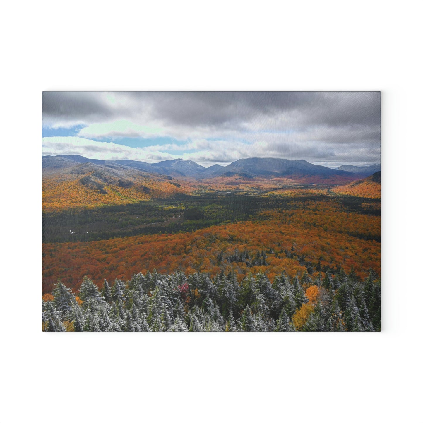 Glass Cutting Board - Frosty Fall Day, Mt. Van Hoevenberg