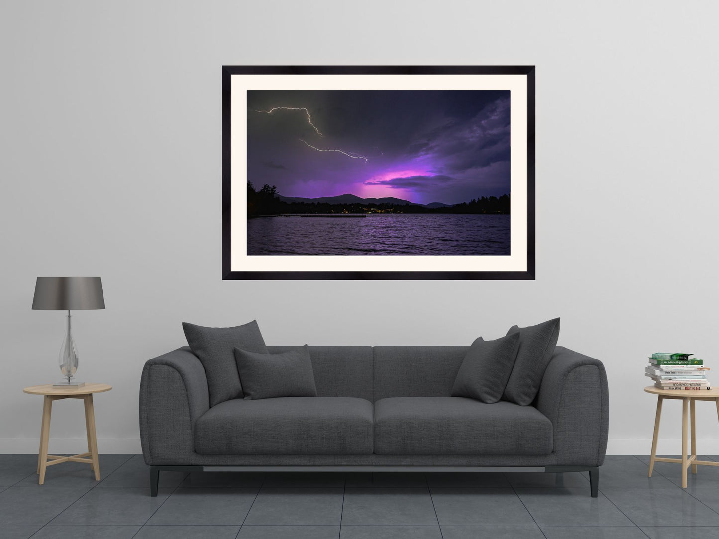 Nature's Dual Dance - Lightning and Aurora in the night sky over Mirror Lake in Lake Placid, New York.