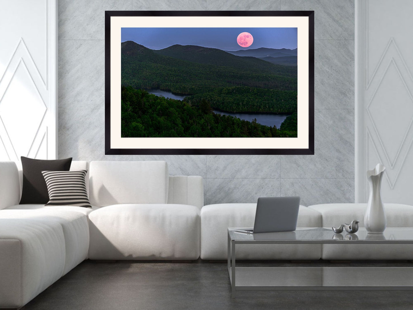 full moon over the Adirondack mountains