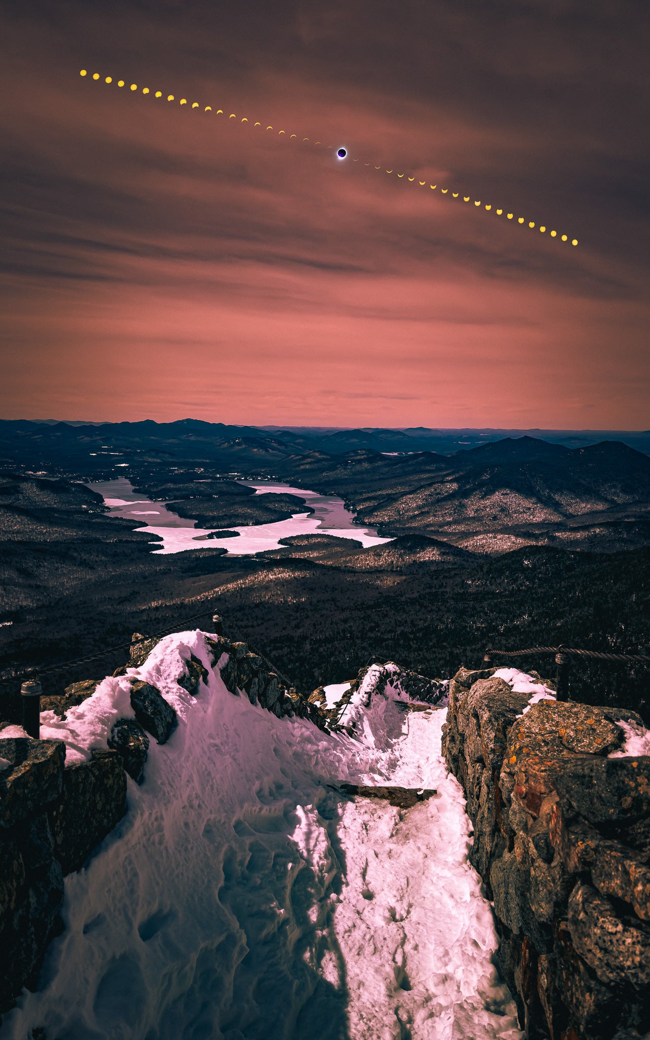 2024 Solar Eclipse Timelapse over Lake Placid from Whiteface Mountain