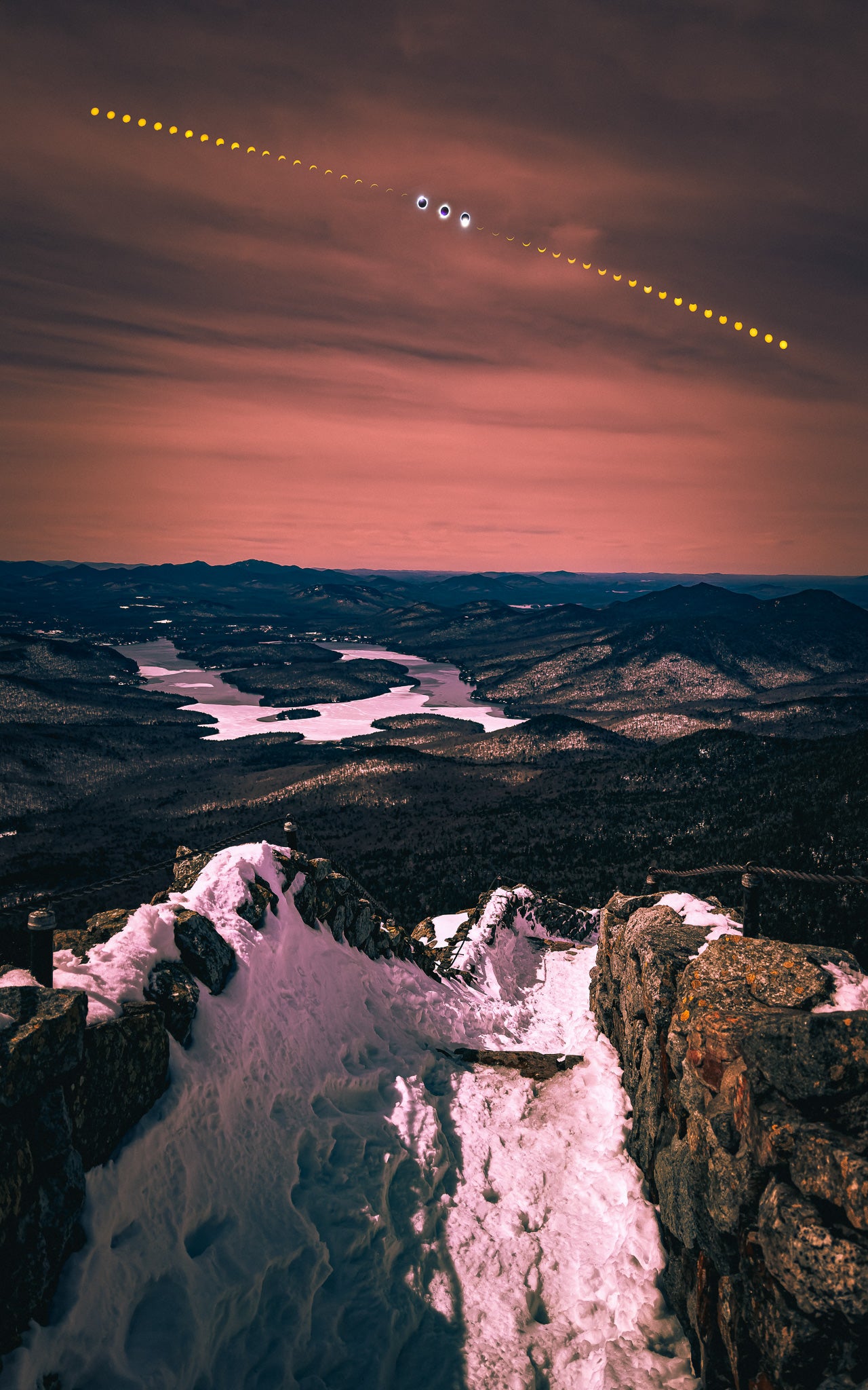 2024 Solar Eclipse Timelapse over Lake Placid from Whiteface