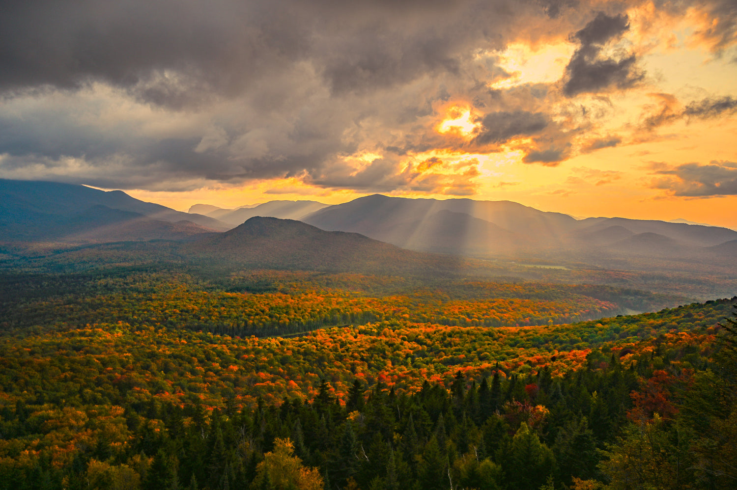 sunset in the Adirondack mountains 