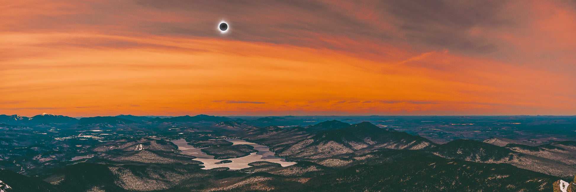 2024 Solar Eclipse Totality Above Lake Placid Panorama
