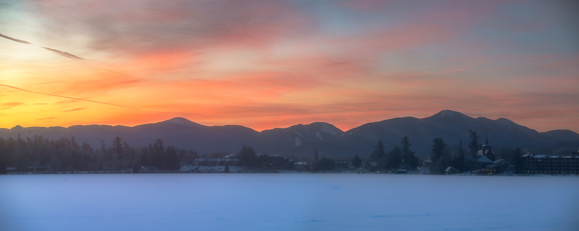 Winter's First Light on Mirror Lake in Lake Placid, New York