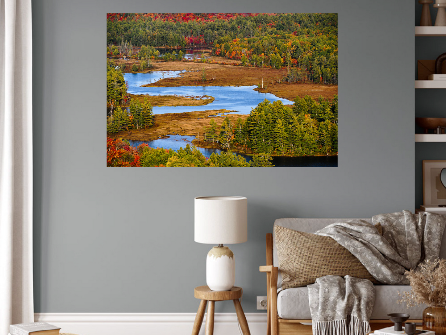 print of a river meandering through an Adirondack backcountry meadow