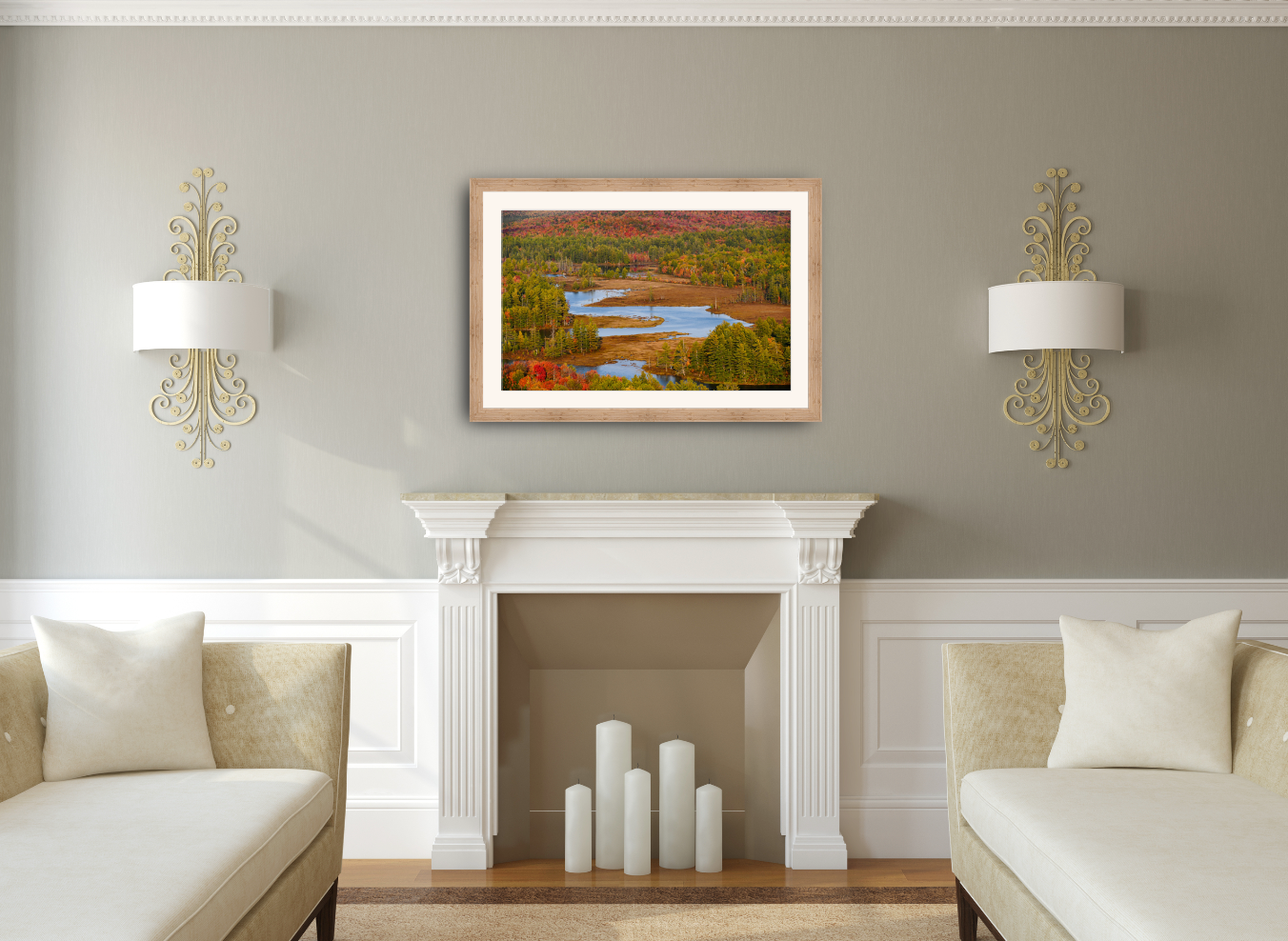 print of a river meandering through an Adirondack backcountry meadow