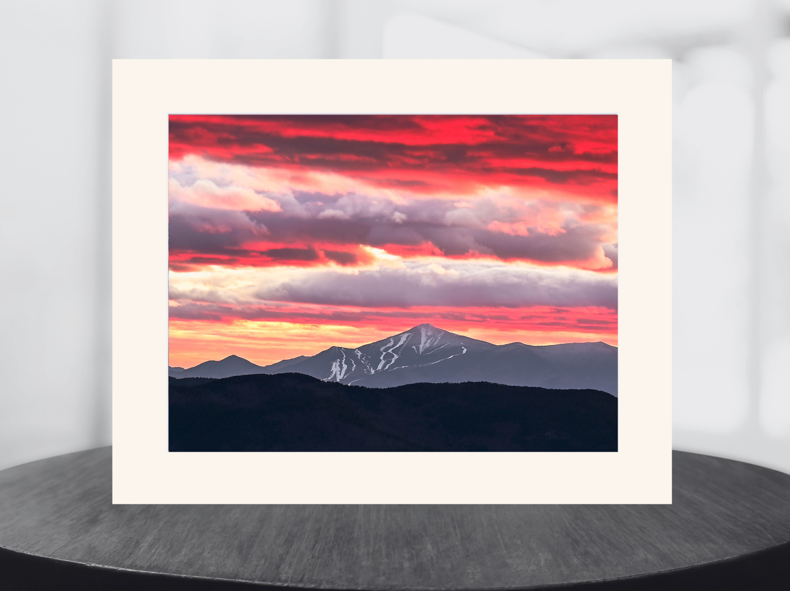 print of a sunset over whiteface mountain 