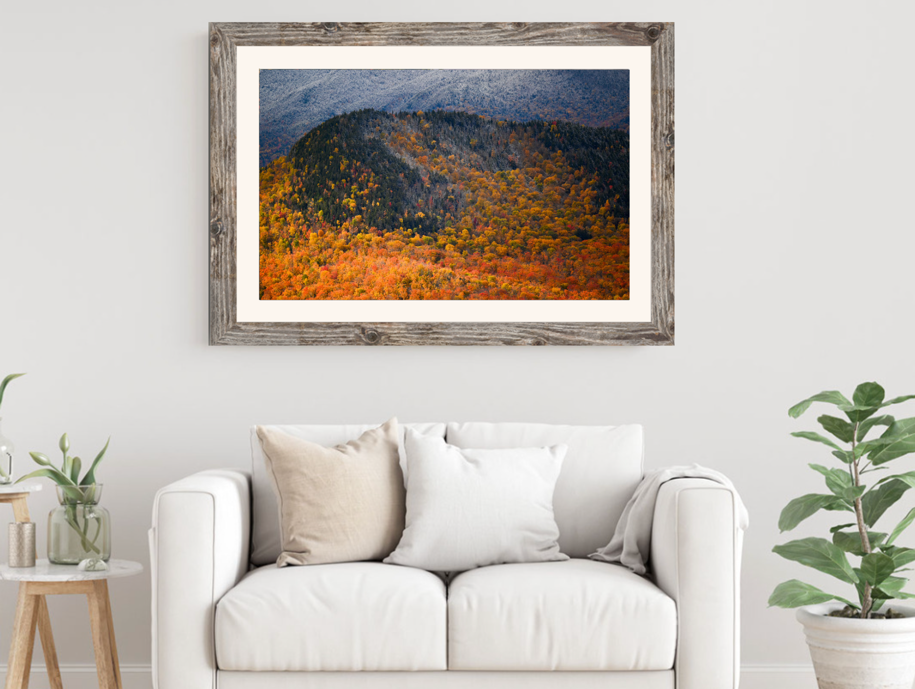 print of Freshly Fallen Snow and Fall Foliage 