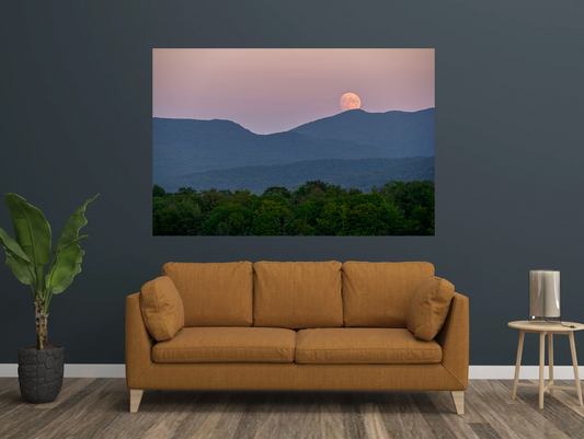 print of a Full Moonrise over Adirondack Mountains