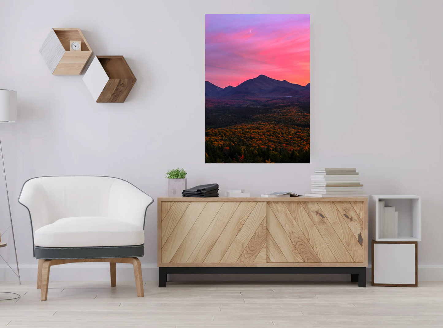 print of a Crescent Moon Sunset over the McIntyre Range