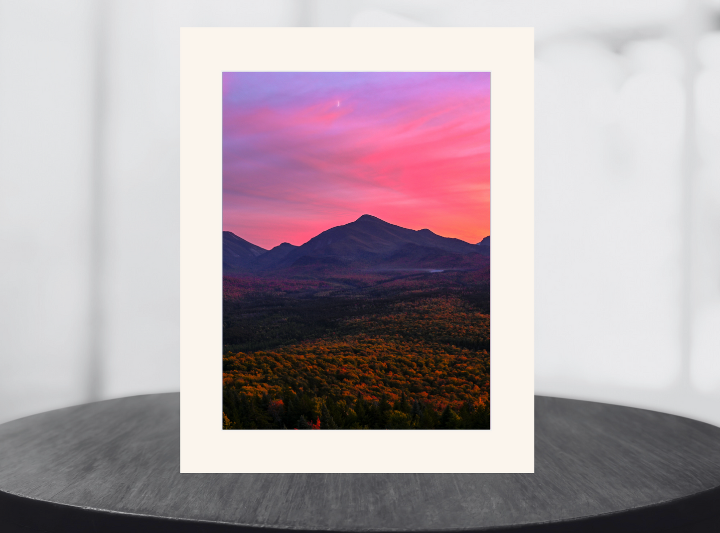 print of a Crescent Moon Sunset over the McIntyre Range