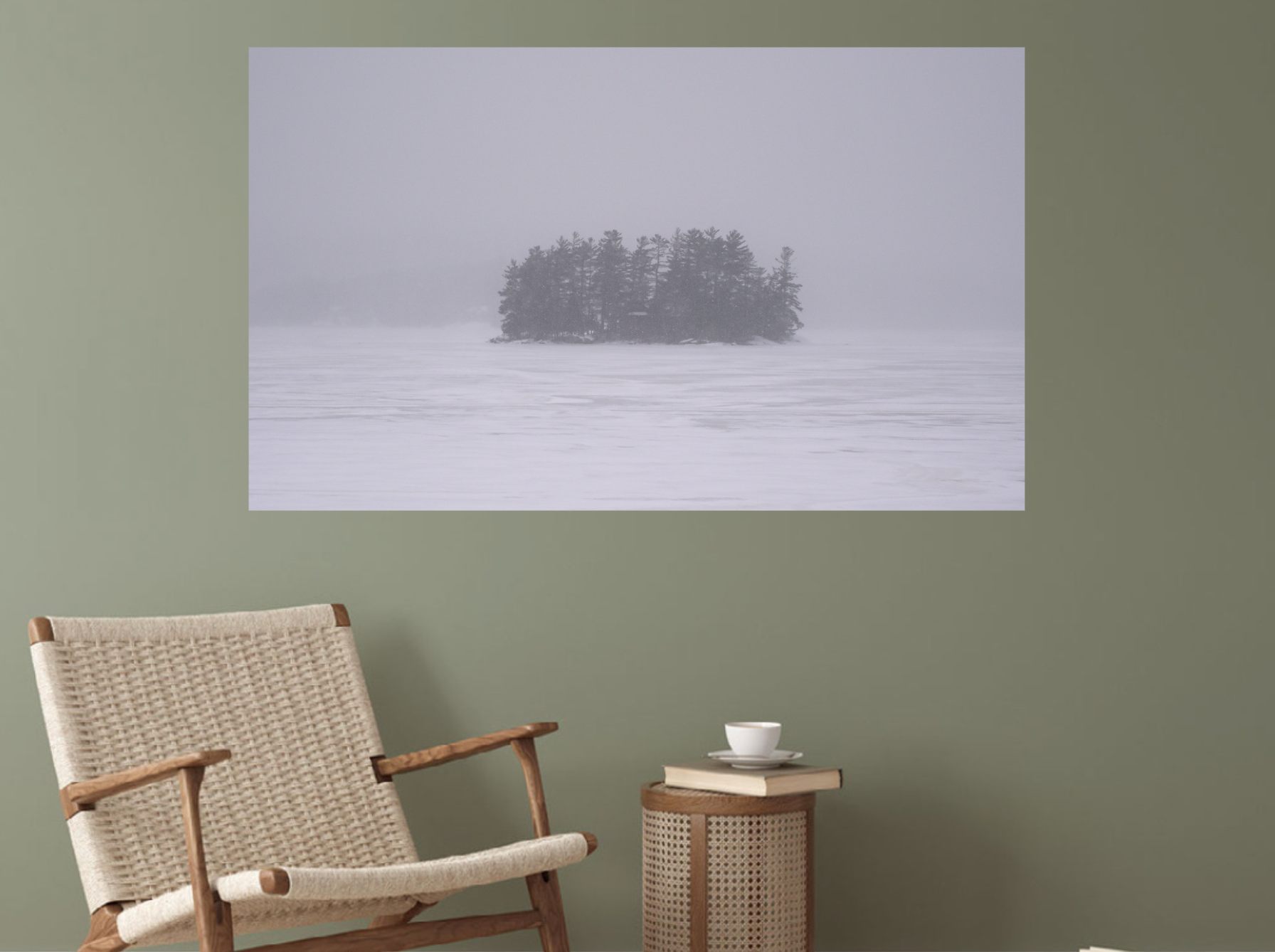 print of an island in the snow