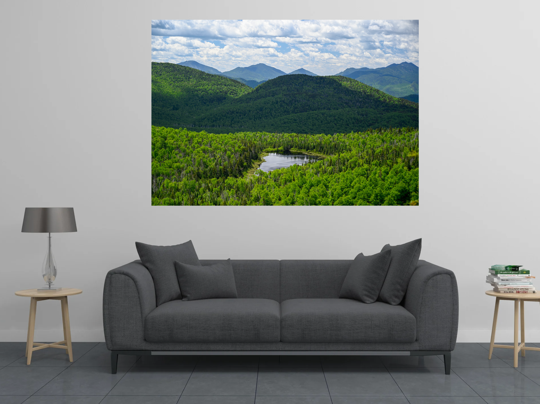 print of a pond in the Adirondack Mountains 