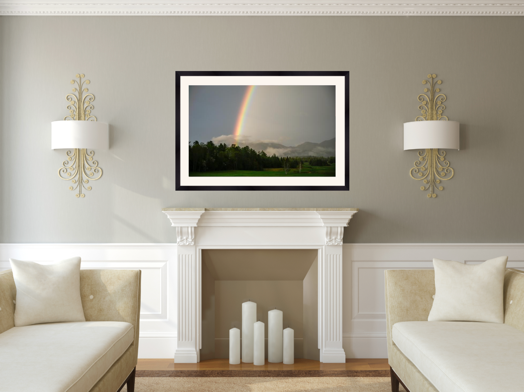 print of a rainbow in the adirondack mountains