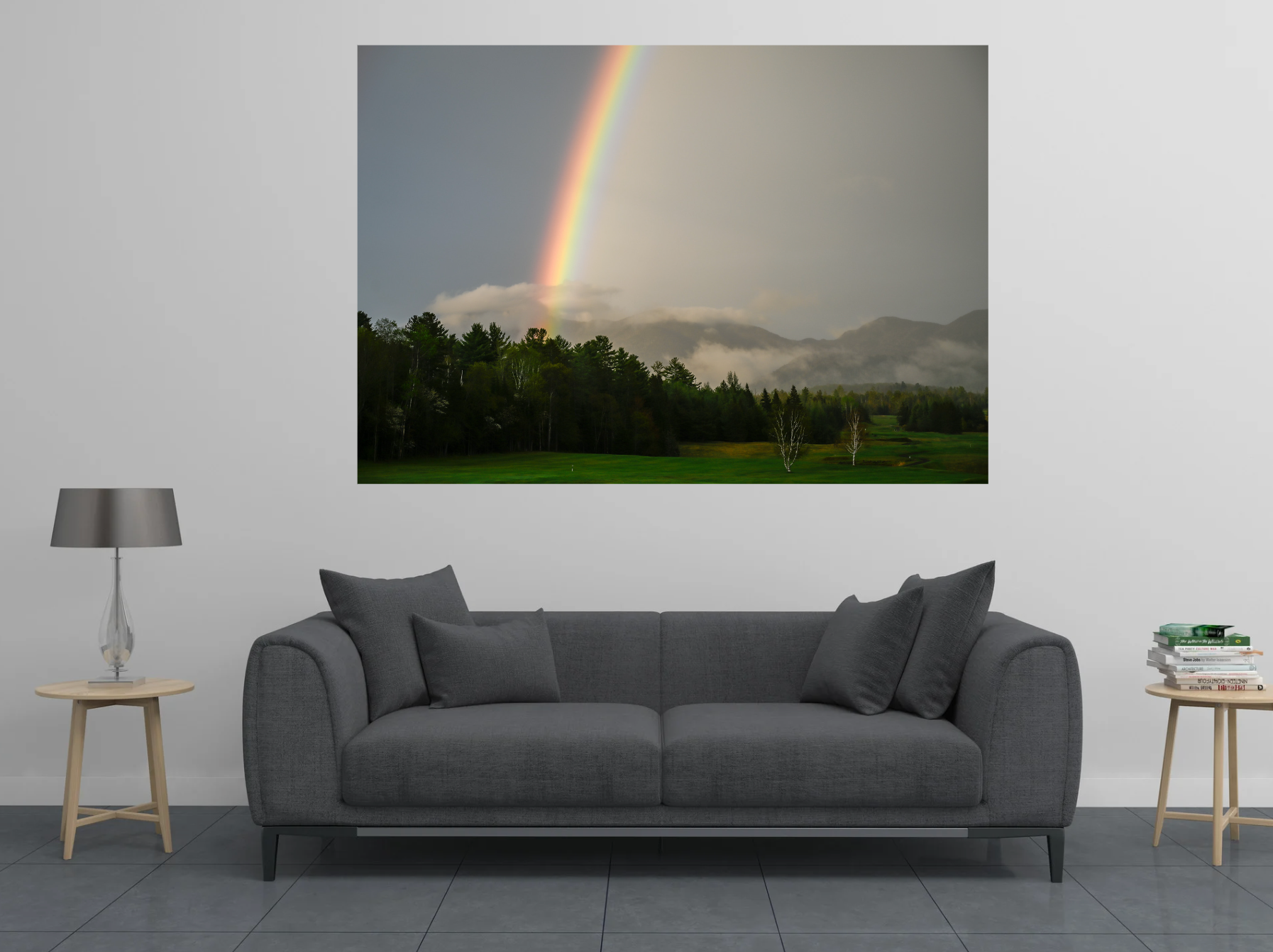 print of a rainbow in the adirondack mountains